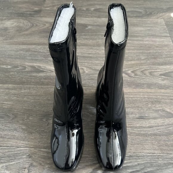 NEW Lulus Size 11 Edmen Black Patent Platform Mid Calf Boots Zip Up Block Heel - Picture 9 of 12